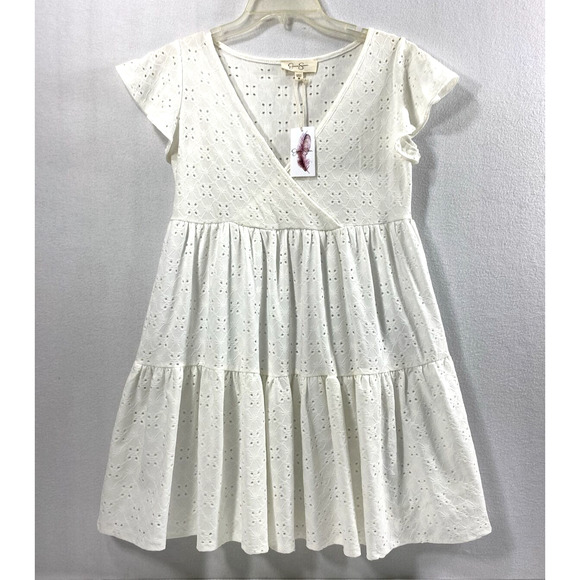 Jennifer Simpson Dress Womens Medium Ivory White Eyelet‎ Knit Cottagecore - Picture 1 of 6